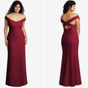Dessy Collection Off-The-Shoulder‎ Criss Cross Back Trumpet Gown Size 16